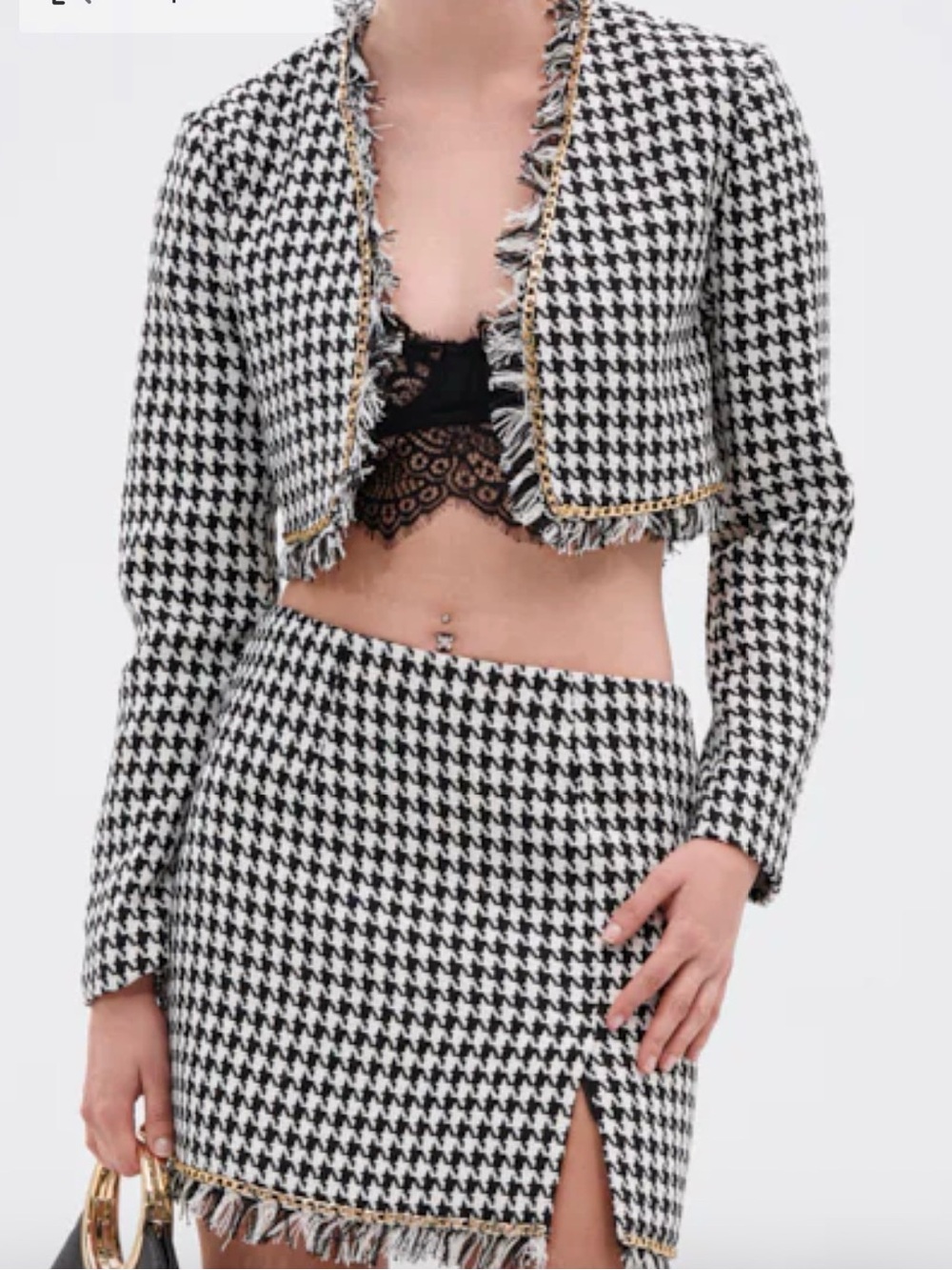 AKIRA Black and White Houndstooth Skirt Set